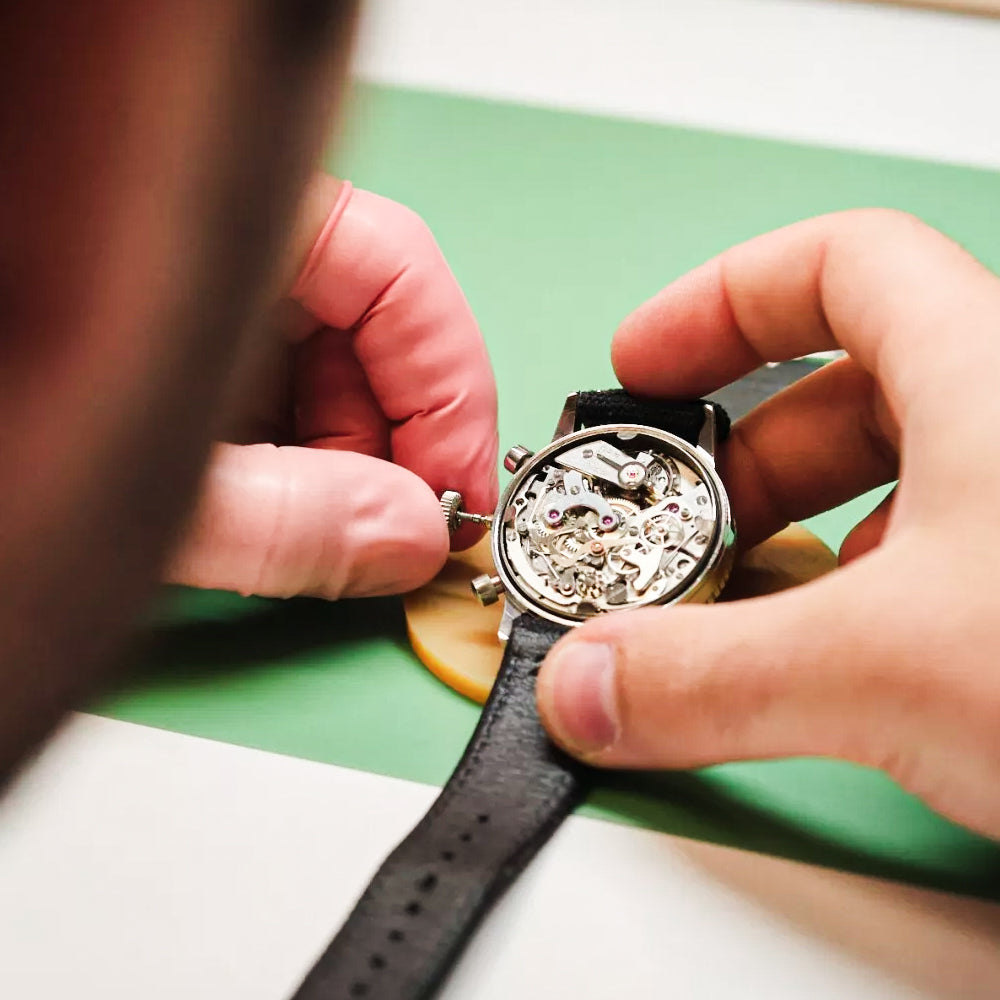 Servicing a watch in the Daniel de Guy watchmaking workshop in Lausanne