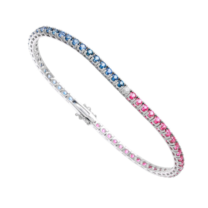 Bracelet or 18k "Pepsi"avec saphirs,Rubis & 1 Diamant
