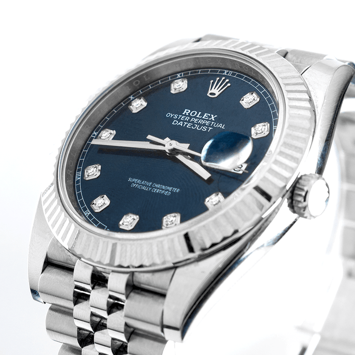 Rolex Datejust Neuve 41mm Neuve Bleu index diamants - Daniel de Guy