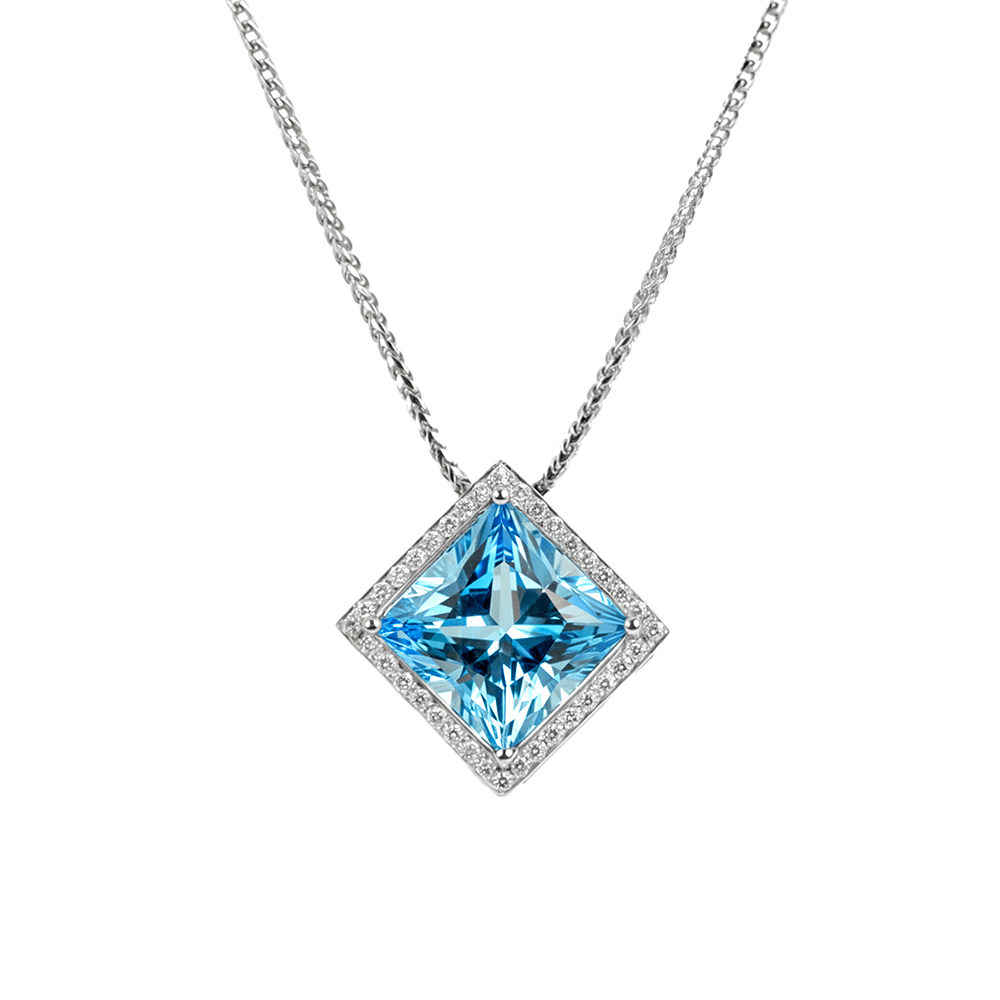 Pendentif or gris 18k avec topaze & diamants - Daniel de Guy