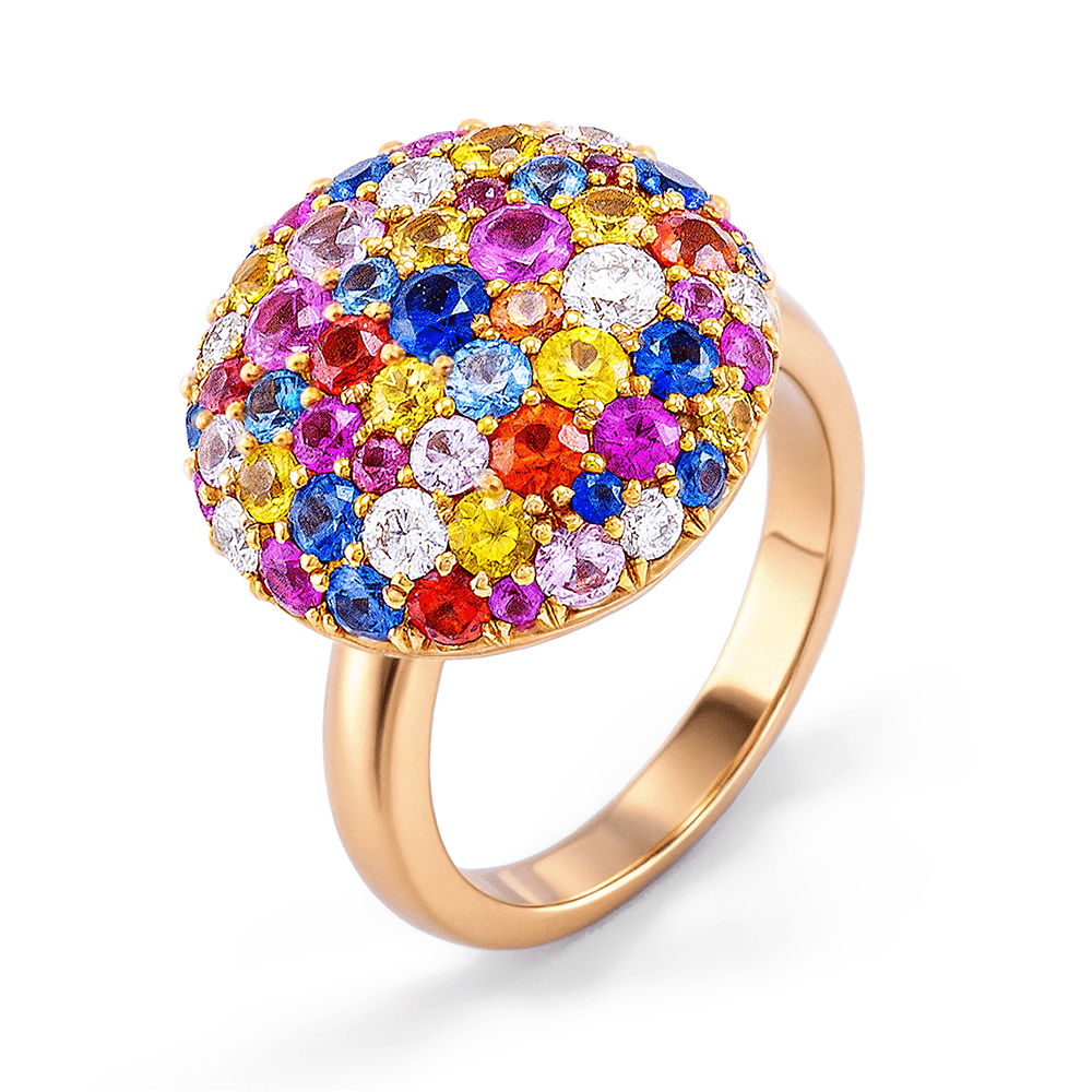 Bague Création or 18k Tutti Frutti Ronda Saphirs & Diamants - Daniel de Guy