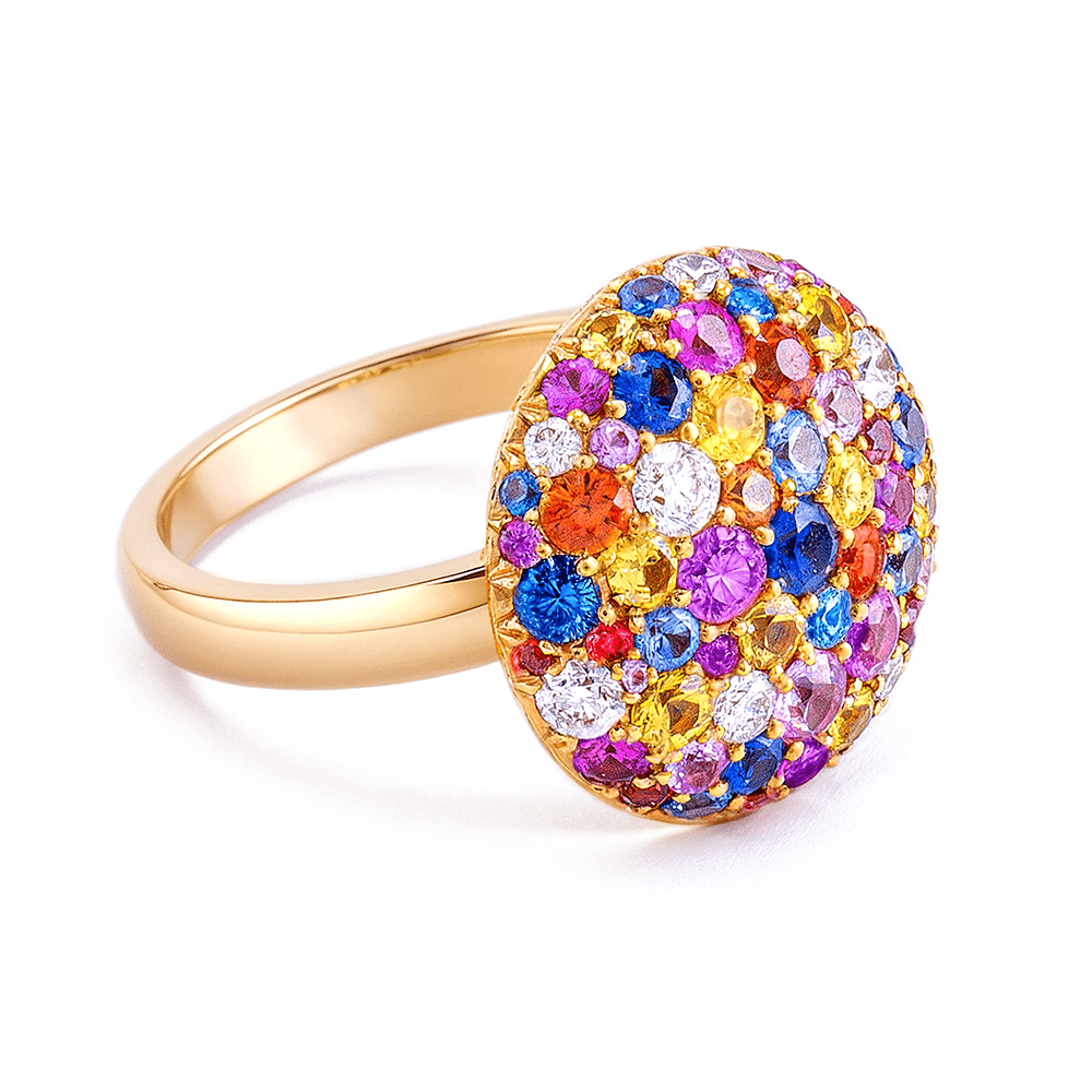 Bague Création or 18k Tutti Frutti Ronda Saphirs & Diamants - Daniel de Guy
