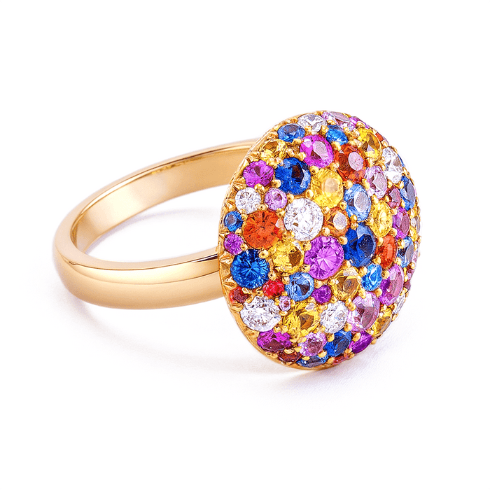 Bague Création or 18k Tutti Frutti Ronda Saphirs & Diamants
