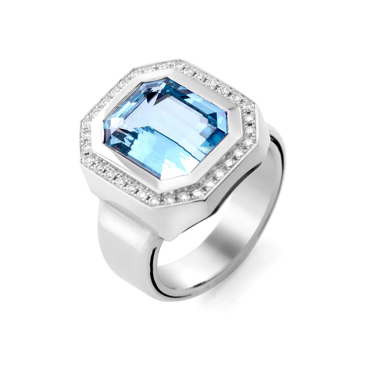 Bague Aigue - Marine Or Gris - Daniel de Guy