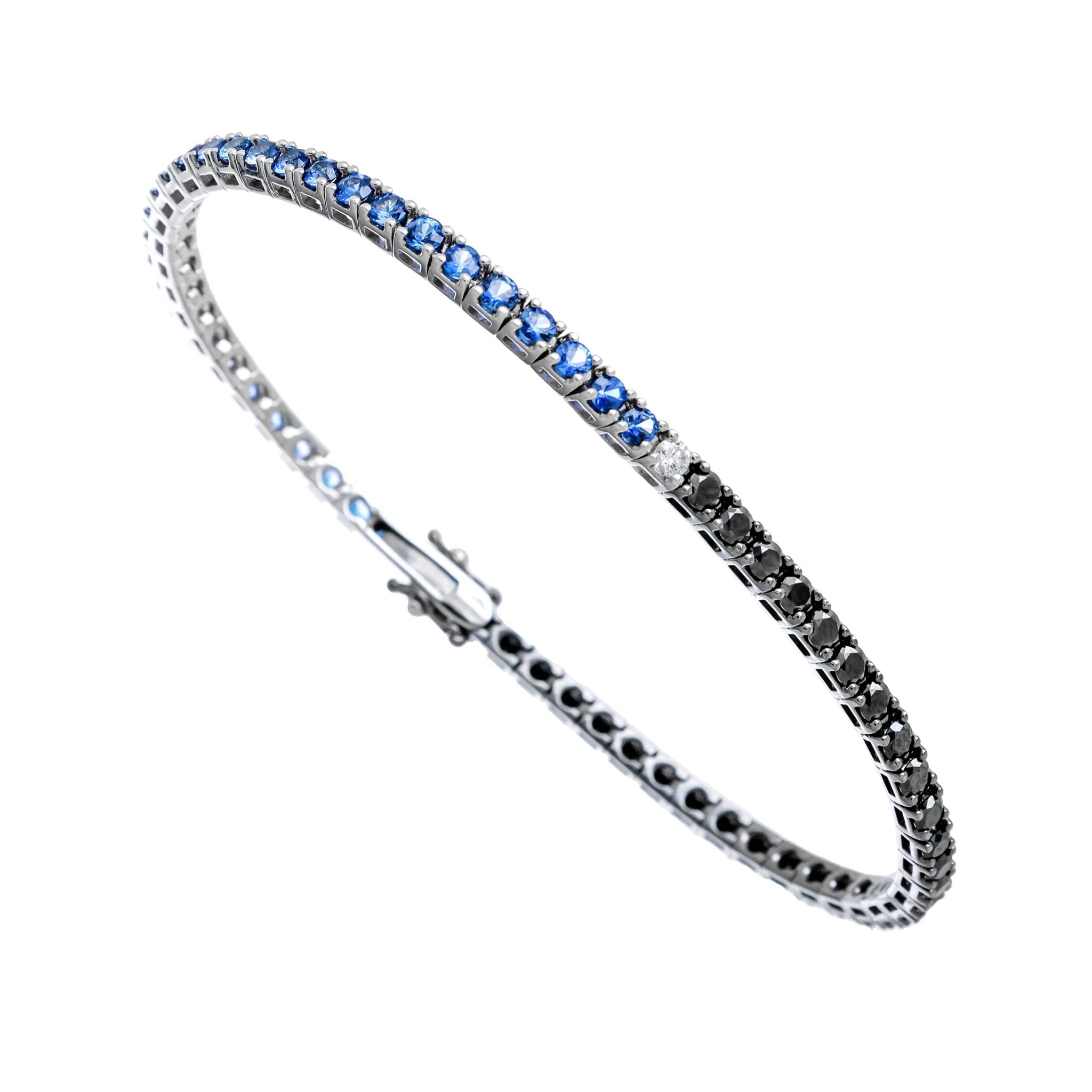 Bracelet Rivière "Batman" Saphirs Bleus,diamants noirs & 1 Diamant blanc - Daniel de Guy