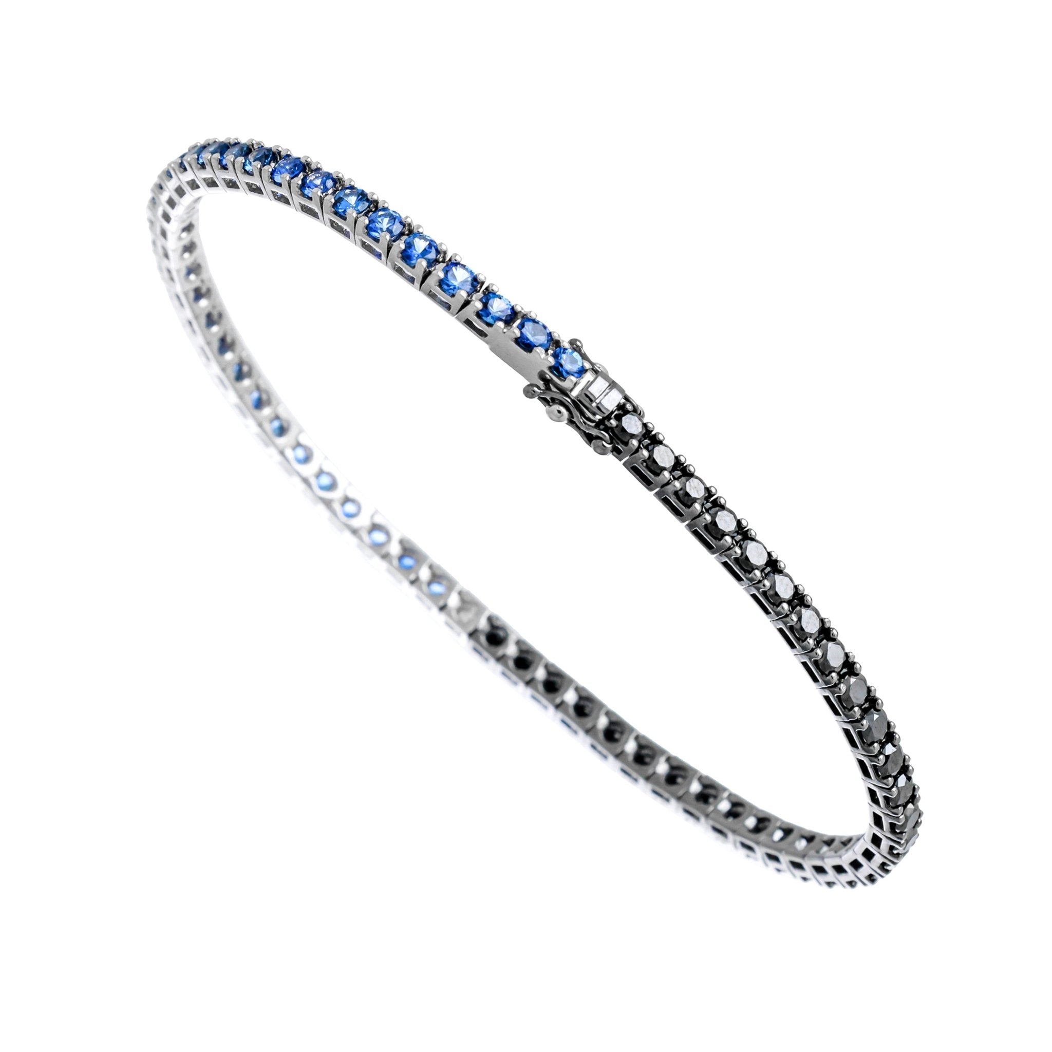 Bracelet Rivière "Batman" Saphirs Bleus,diamants noirs & 1 Diamant blanc - Daniel de Guy
