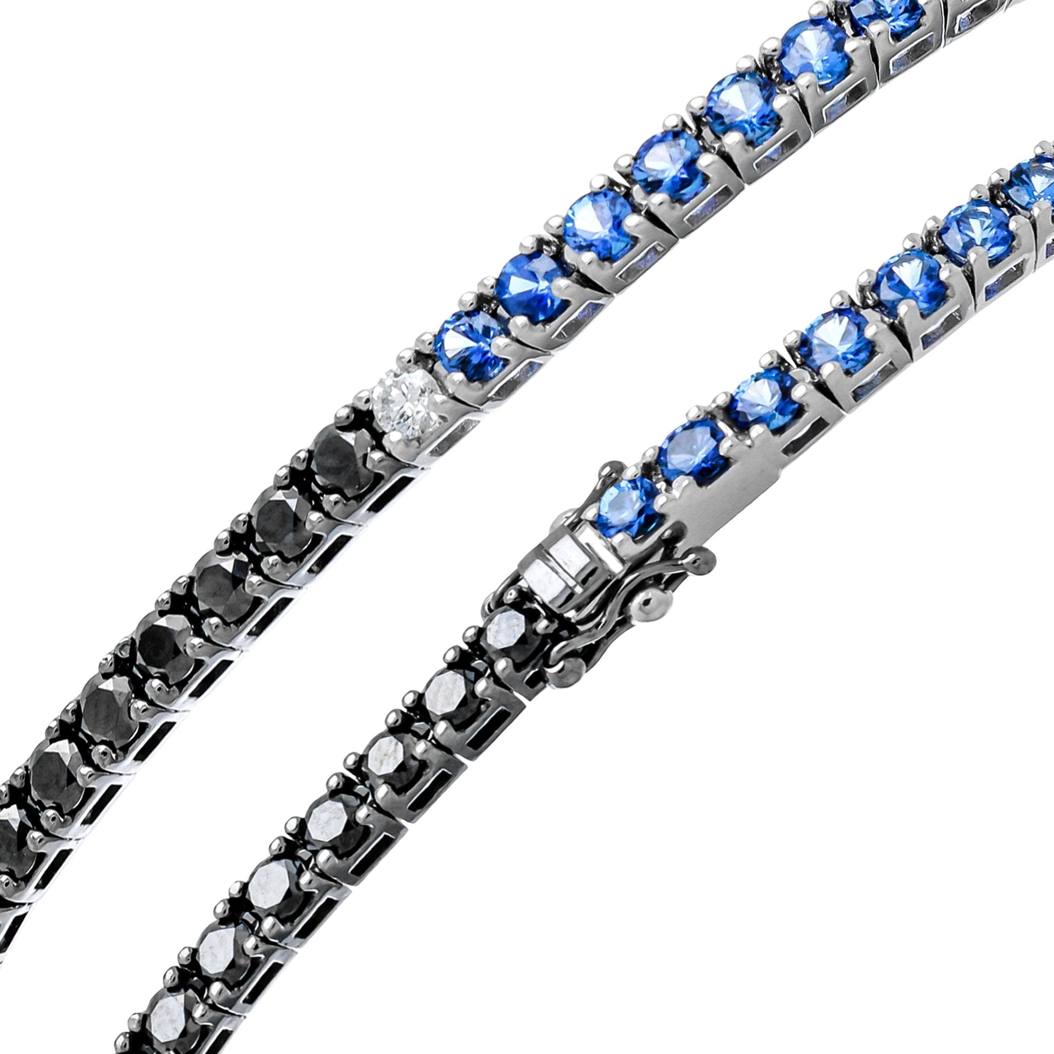 Bracelet Rivière "Batman" Saphirs Bleus,diamants noirs & 1 Diamant blanc - Daniel de Guy
