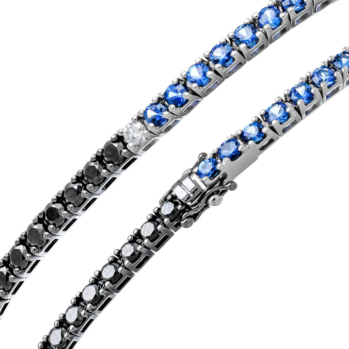 Bracelet Rivière "Batman" Saphirs Bleus,diamants noirs & 1 Diamant blanc - Daniel de Guy