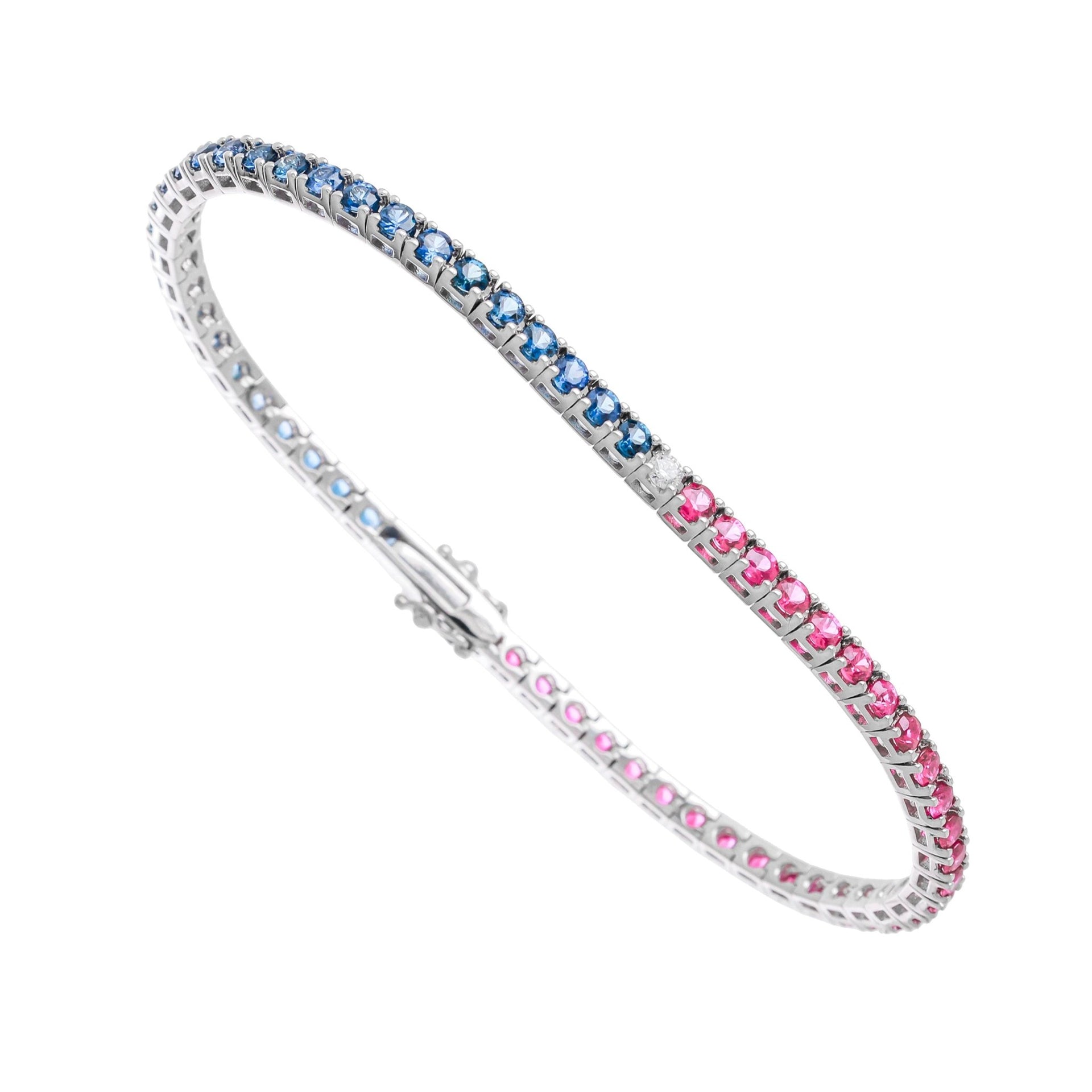 Bracelet or 18k "Pepsi"avec saphirs,Rubis & 1 Diamant - Daniel de Guy