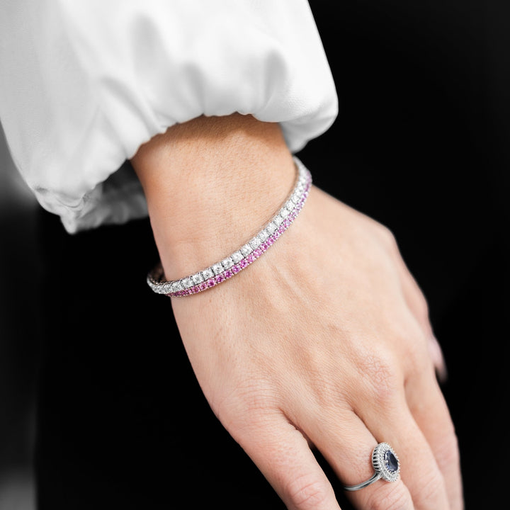 Bracelet Rivière de Saphirs Roses or gris 18k - Daniel de Guy